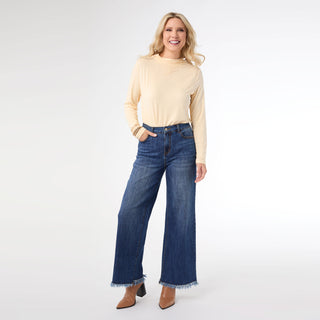 Bambu Soft Wide Leg with Fringe - Dark Denim