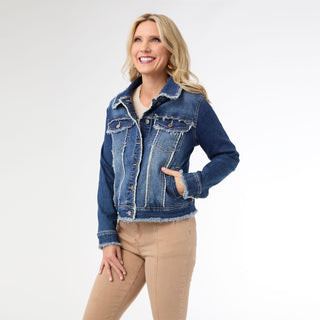 Bambu Soft Denim Jacket with Fringe - Dark Denim