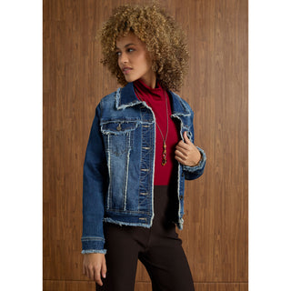 Bambu Soft Denim Jacket with Fringe - Dark Denim