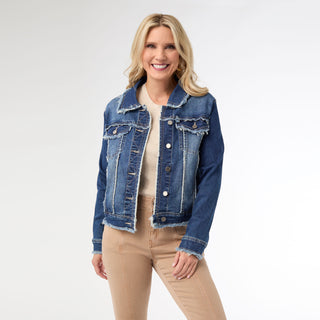Bambu Soft Denim Jacket with Fringe - Dark Denim