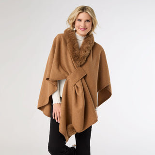 Rae Pull Through Wrap with Faux Fur - Camel