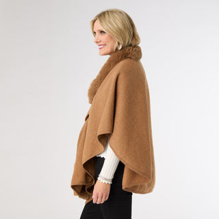 Rae Pull Through Wrap with Faux Fur - Camel