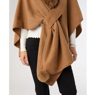 Rae Pull Through Wrap with Faux Fur - Camel
