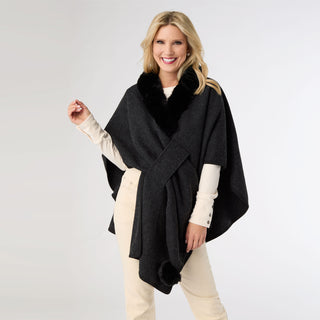 Rae Pull Through Wrap with Faux Fur - Black Heather