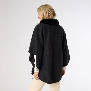 Rae Pull Through Wrap with Faux Fur - Black Heather
