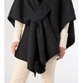 Rae Pull Through Wrap with Faux Fur - Black Heather