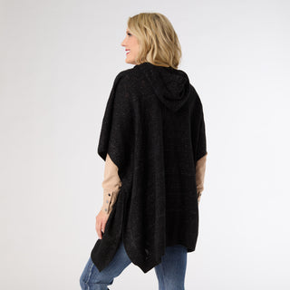 Tindra Hooded Lurex Pullover with Buttons - Black Lurex