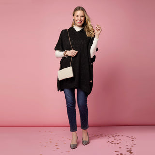 Tindra Hooded Lurex Pullover with Buttons - Black Lurex