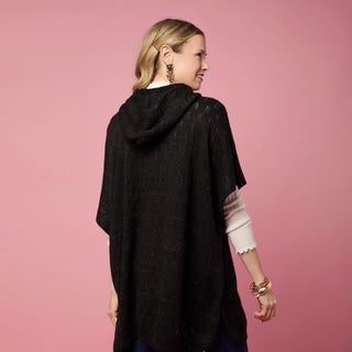 Tindra Hooded Lurex Pullover with Buttons - Black Lurex