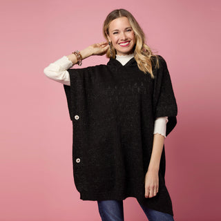 Tindra Hooded Lurex Pullover with Buttons - Black Lurex