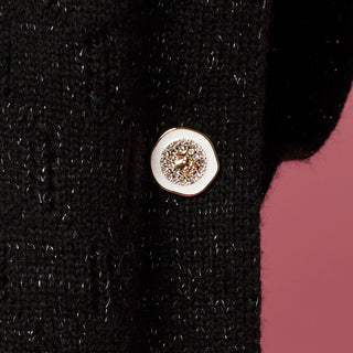 Tindra Hooded Lurex Pullover with Buttons - Black Lurex