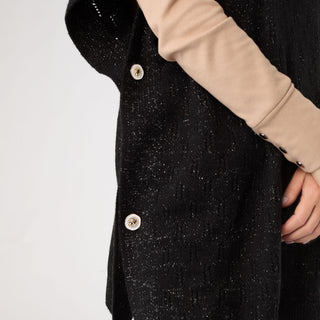 Tindra Hooded Lurex Pullover with Buttons - Black Lurex