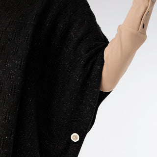 Tindra Hooded Lurex Pullover with Buttons - Black Lurex