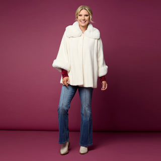 Janara 3/4 Sleeve Button Wrap with Faux Fur Trim - Winter White