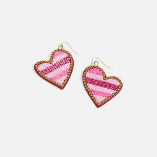 Asymetrical Heart Beaded Earrings - Pink