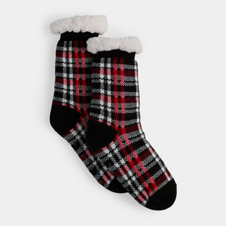 Cozy Cabin Slipper Socks - Black Plaid