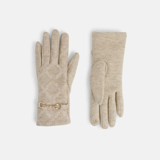 Elegant Checkered Touchscreen Gloves - Tan