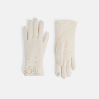 Pearly Wrist Touchscreen Gloves - Winter White