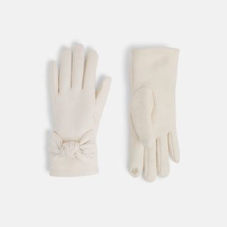 Bow Twist Wrist Touchscreen Gloves - Winter White