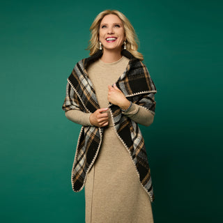 Plaid Triangle Wrap + Bracelet - Black
