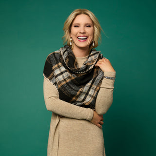 Plaid Triangle Wrap + Bracelet - Black