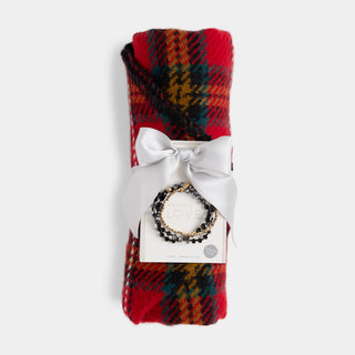 Plaid Triangle Wrap + Bracelet - Red
