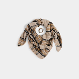 Plaid Triangle Wrap + Bracelet - Tan