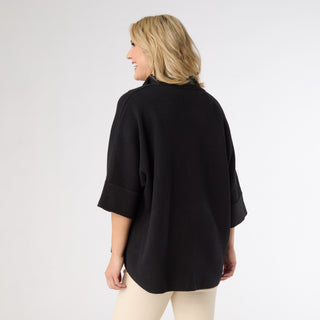 Heavenly-Luxe Rhinestone Zip Front Cardigan with Pockets - Black