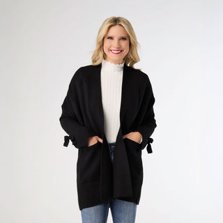 Heavenly-Luxe Bow Sleeve Cardigan with Pockets - Black