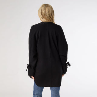 Heavenly-Luxe Bow Sleeve Cardigan with Pockets - Black