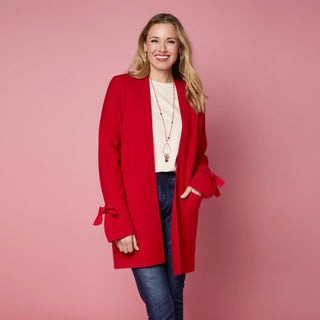 Heavenly-Luxe Bow Sleeve Cardigan with Pockets - Black