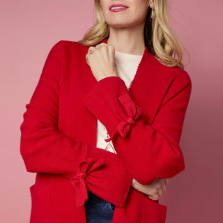 Heavenly-Luxe Bow Sleeve Cardigan with Pockets - Black