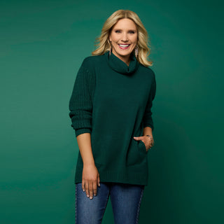 Heavenly-Luxe Cowl Neck Cable Sweater with Pockets - Boysenberry
