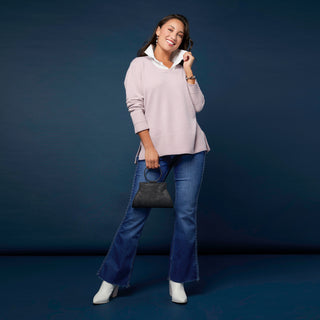 Heavenly-Luxe Crew Neck Sweater with Woven Collar - Oatmeal