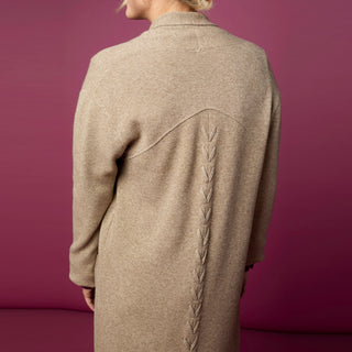 Heavenly-Luxe Long Cardigan with Lattice Back - Beige Heather