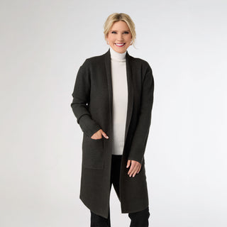 Heavenly-Luxe Long Cardigan with Lattice Back - Charcoal Heather