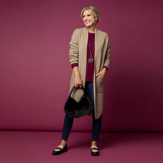 Heavenly-Luxe Long Cardigan with Lattice Back - Charcoal Heather