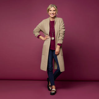 Heavenly-Luxe Long Cardigan with Lattice Back - Charcoal Heather