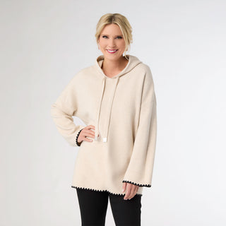 Heavenly-Luxe Hooded Sweater with Contrast Trim - Oatmeal