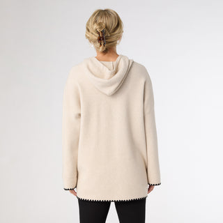Heavenly-Luxe Hooded Sweater with Contrast Trim - Oatmeal