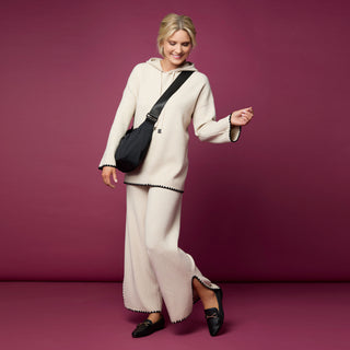 Heavenly-Luxe Hooded Sweater with Contrast Trim - Oatmeal