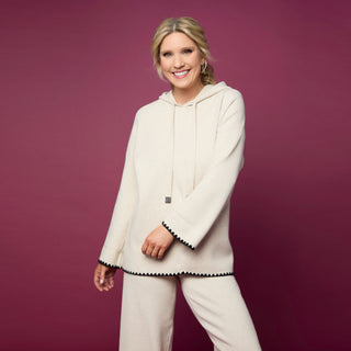 Heavenly-Luxe Hooded Sweater with Contrast Trim - Oatmeal