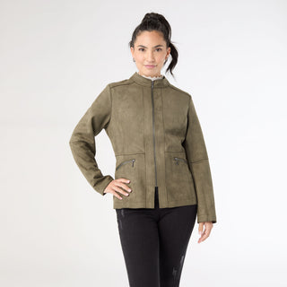 Raellyn Faux Suede Zip Front Jacket - Olive