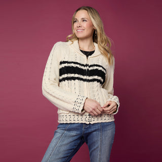 Romilly Collared Zip Front Cardigan - Cream/Black