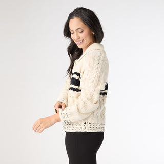 Romilly Collared Zip Front Cardigan - Cream/Black