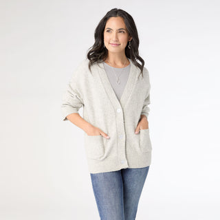 Shannen Button Front Cardigan with Pockets - Light Heather Grey