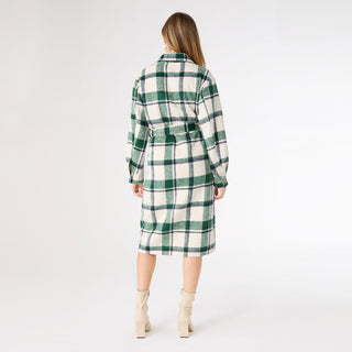 Shelley Plaid Shacket Dress with Belt - Ivory/Green/Navy Plaid