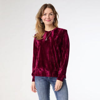 Cordilee Crinkle Velour Top - Wine
