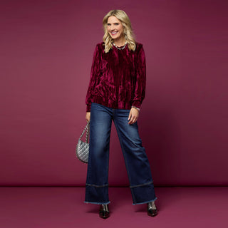 Cordilee Crinkle Velour Top - Wine