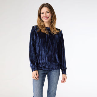 Cordilee Crinkle Velour Top - Navy Blue